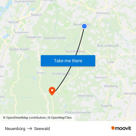 Neuenbürg to Seewald map