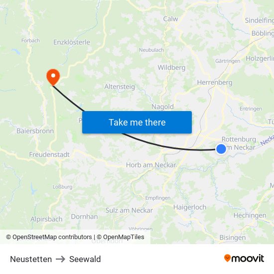 Neustetten to Seewald map