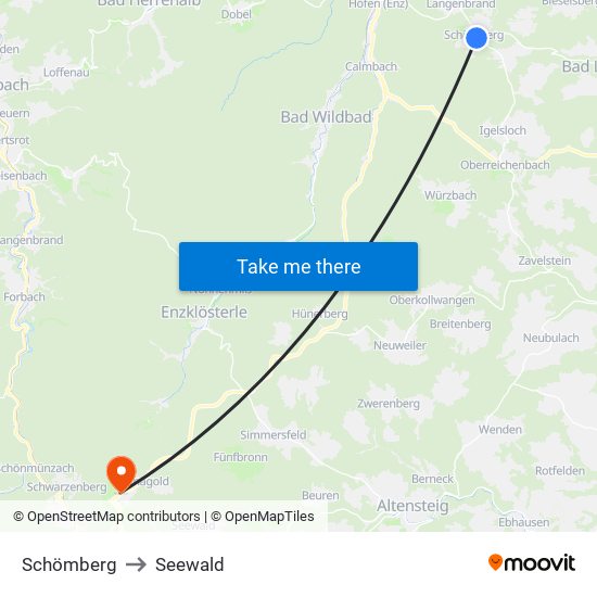 Schömberg to Seewald map