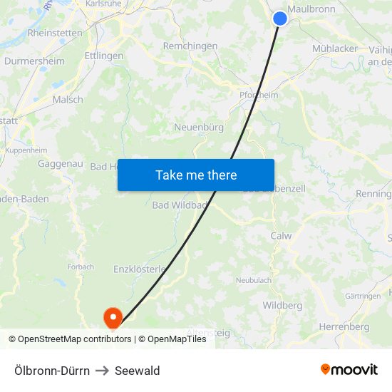 Ölbronn-Dürrn to Seewald map