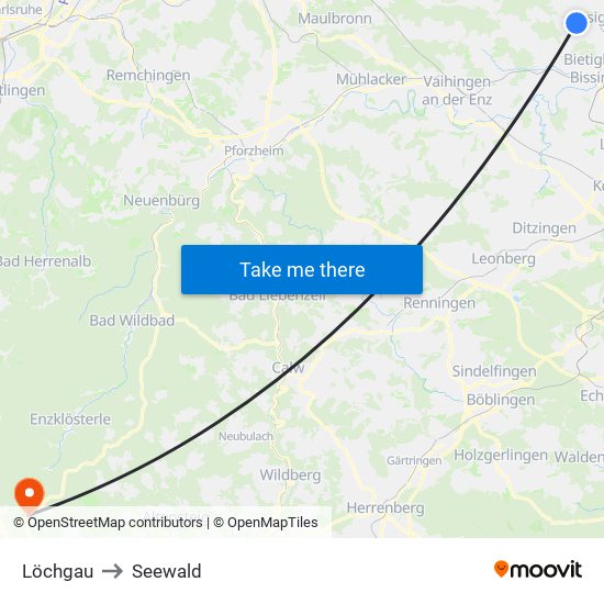 Löchgau to Seewald map