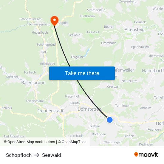 Schopfloch to Seewald map