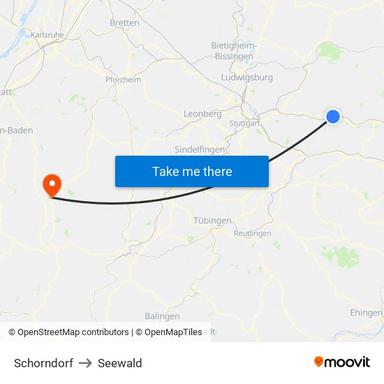 Schorndorf to Seewald map