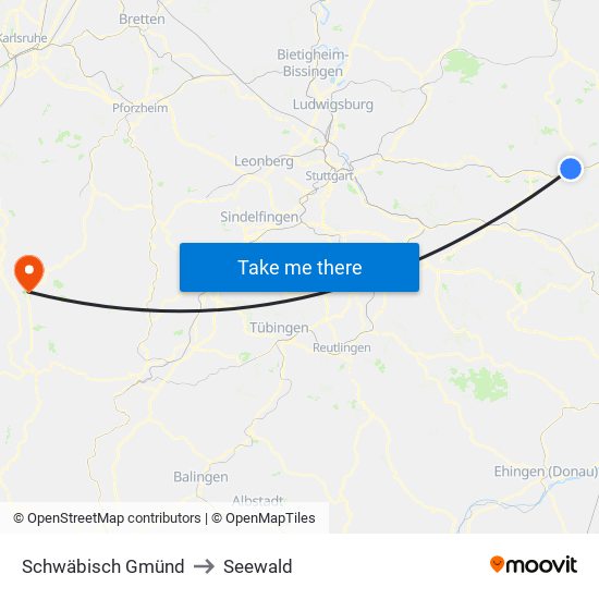 Schwäbisch Gmünd to Seewald map