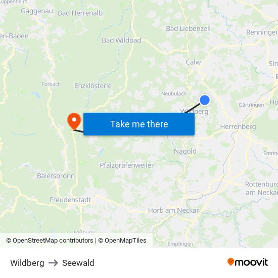 Wildberg to Seewald map