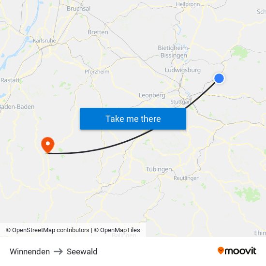 Winnenden to Seewald map