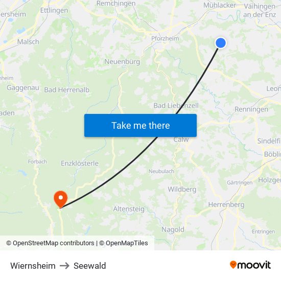 Wiernsheim to Seewald map