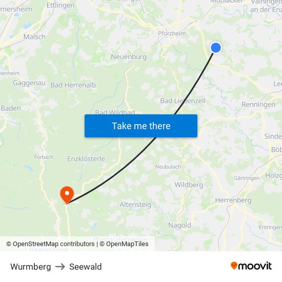 Wurmberg to Seewald map