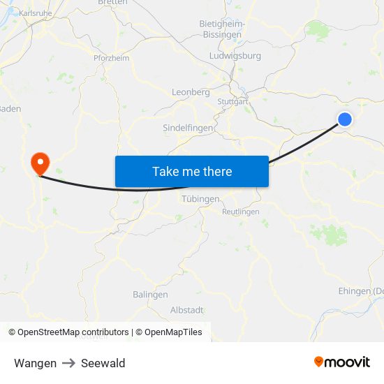 Wangen to Seewald map