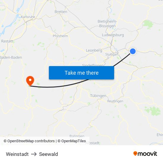 Weinstadt to Seewald map