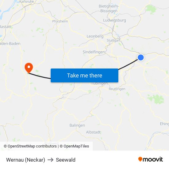 Wernau (Neckar) to Seewald map