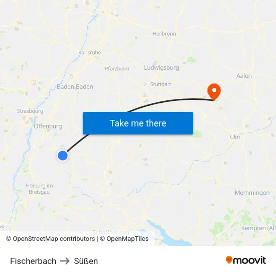 Fischerbach to Süßen map