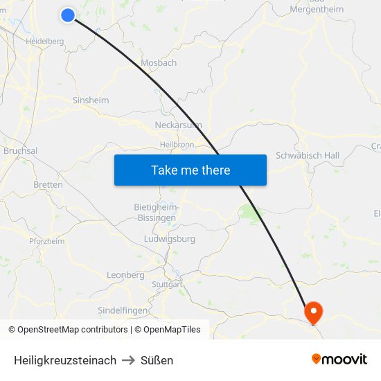 Heiligkreuzsteinach to Süßen map