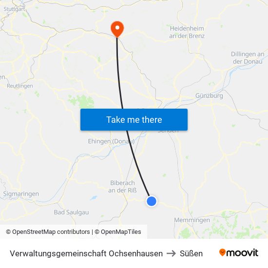 Verwaltungsgemeinschaft Ochsenhausen to Süßen map