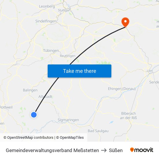 Gemeindeverwaltungsverband Meßstetten to Süßen map