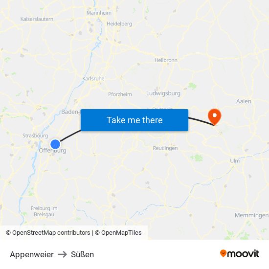 Appenweier to Süßen map