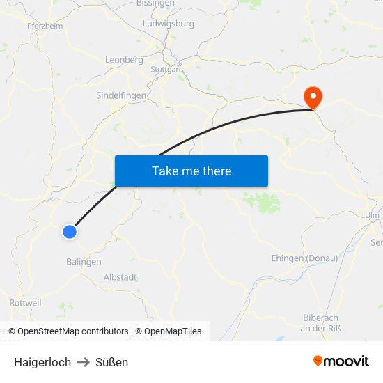 Haigerloch to Süßen map