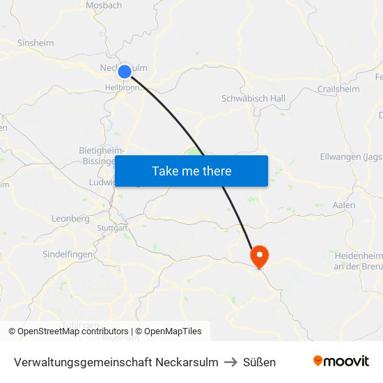 Verwaltungsgemeinschaft Neckarsulm to Süßen map