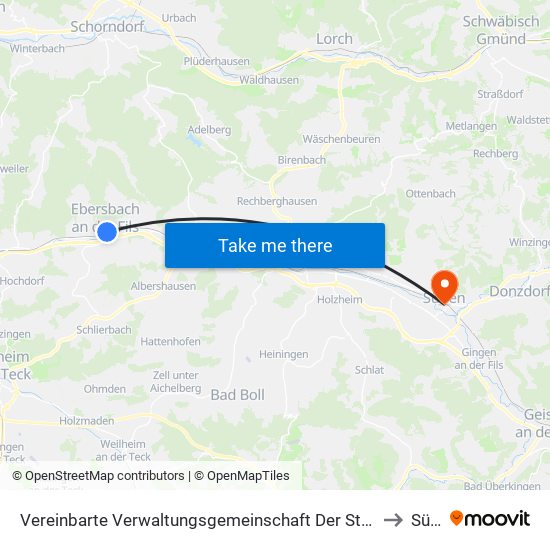 Vereinbarte Verwaltungsgemeinschaft Der Stadt Ebersbach An Der Fils to Süßen map