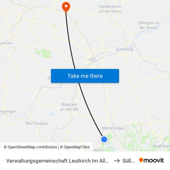 Verwaltungsgemeinschaft Leutkirch Im Allgäu to Süßen map