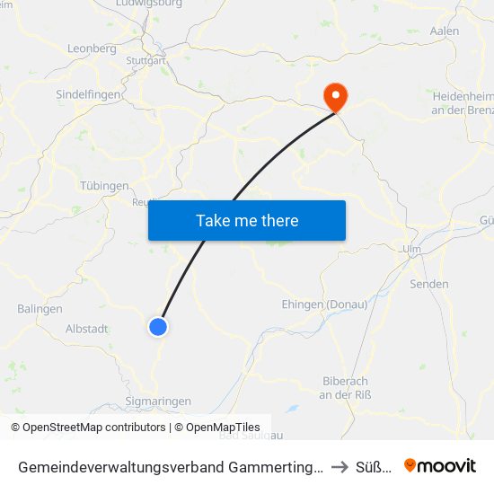 Gemeindeverwaltungsverband Gammertingen to Süßen map