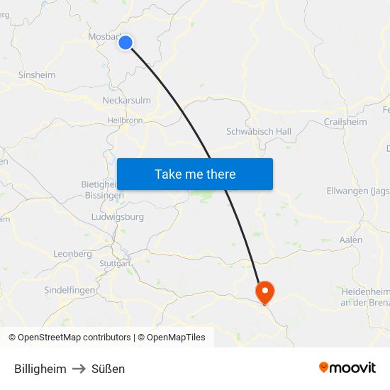 Billigheim to Süßen map
