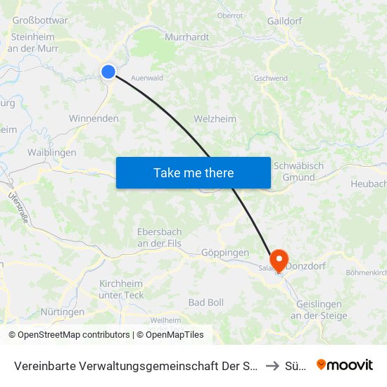 Vereinbarte Verwaltungsgemeinschaft Der Stadt Backnang to Süßen map