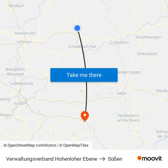 Verwaltungsverband Hohenloher Ebene to Süßen map