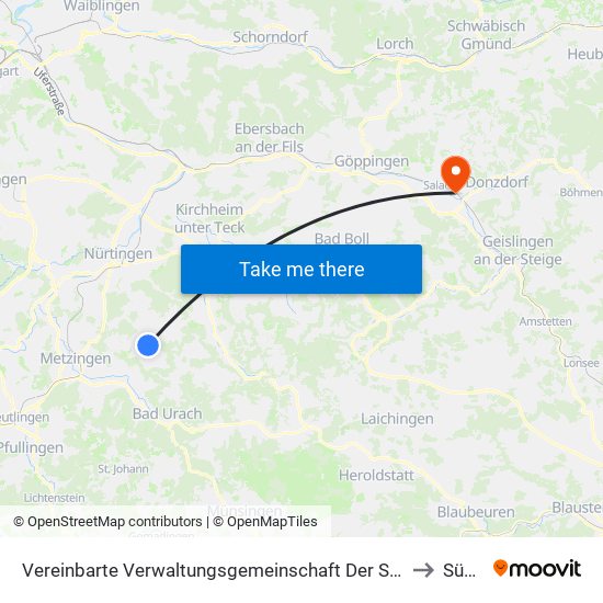 Vereinbarte Verwaltungsgemeinschaft Der Stadt Neuffen to Süßen map