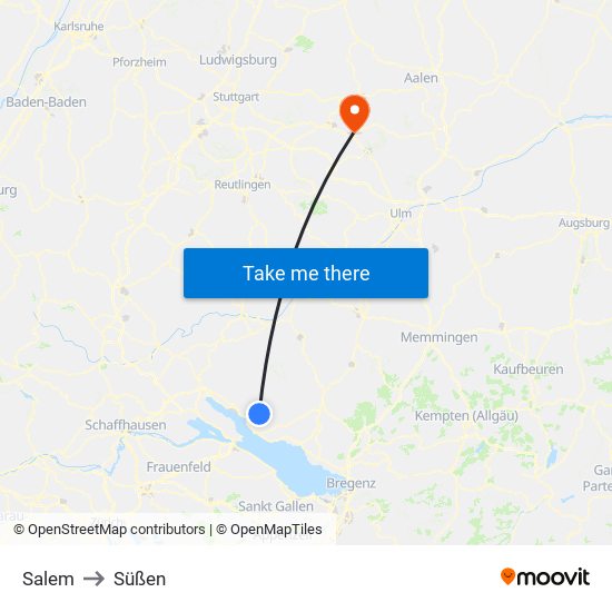 Salem to Süßen map