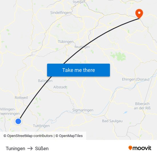 Tuningen to Süßen map