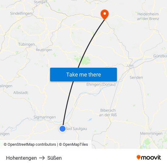 Hohentengen to Süßen map