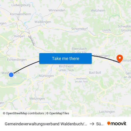 Gemeindeverwaltungsverband Waldenbuch/Steinenbronn to Süßen map