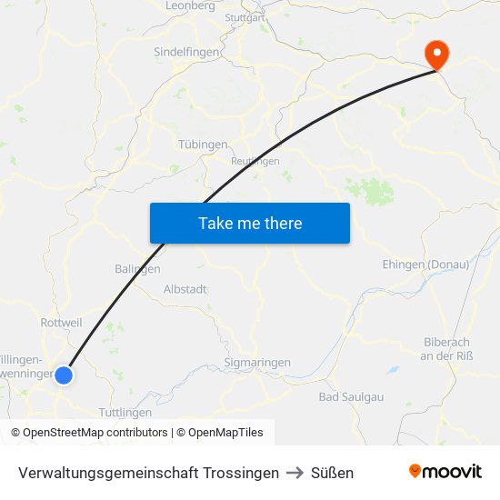 Verwaltungsgemeinschaft Trossingen to Süßen map