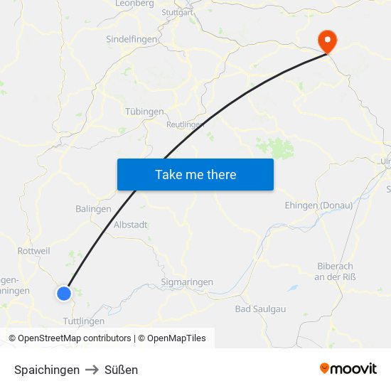 Spaichingen to Süßen map