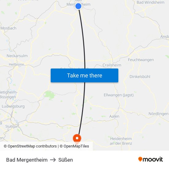 Bad Mergentheim to Süßen map