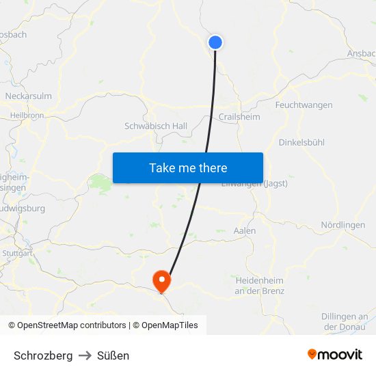 Schrozberg to Süßen map