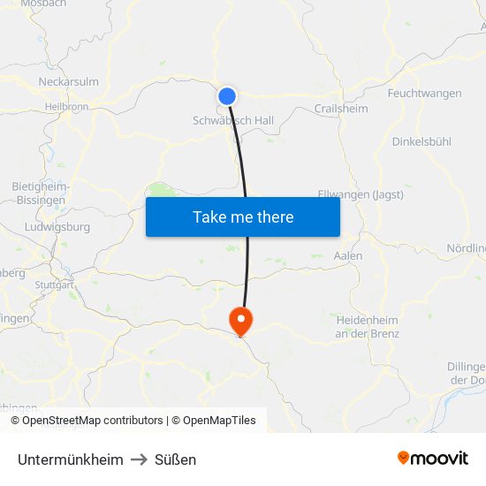 Untermünkheim to Süßen map