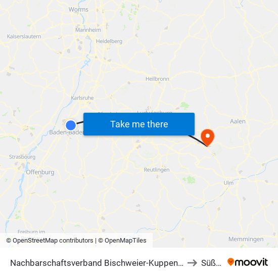 Nachbarschaftsverband Bischweier-Kuppenheim to Süßen map