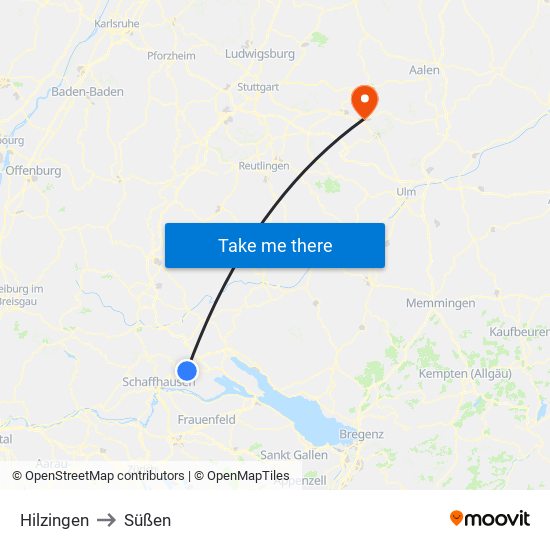 Hilzingen to Süßen map