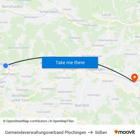 Gemeindeverwaltungsverband Plochingen to Süßen map