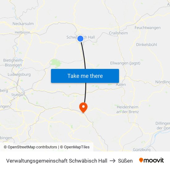 Verwaltungsgemeinschaft Schwäbisch Hall to Süßen map