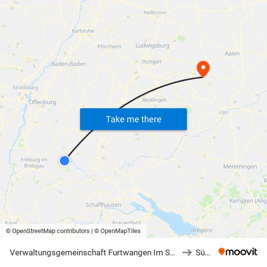 Verwaltungsgemeinschaft Furtwangen Im Schwarzwald to Süßen map