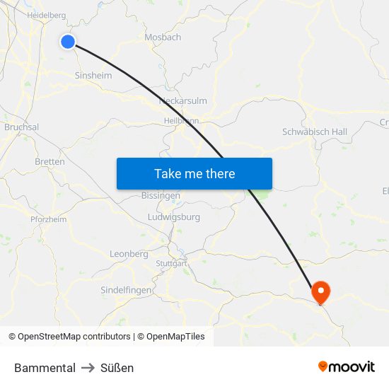 Bammental to Süßen map