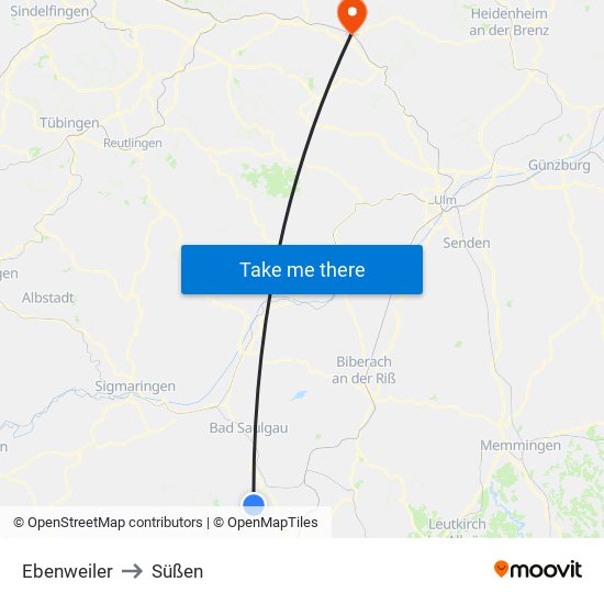 Ebenweiler to Süßen map