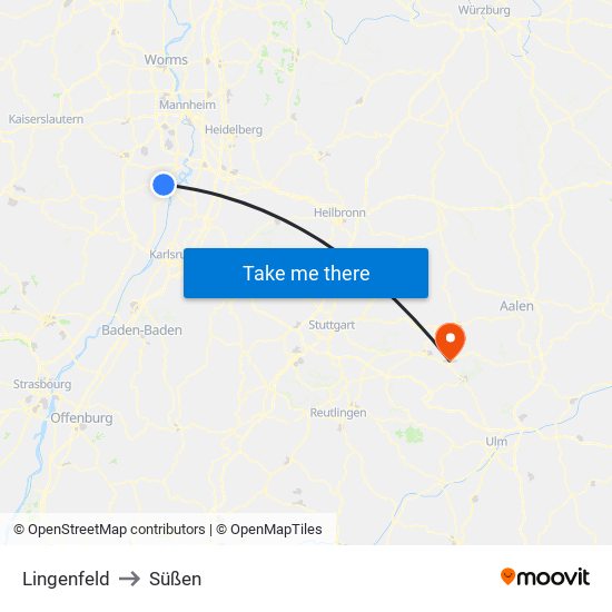 Lingenfeld to Süßen map