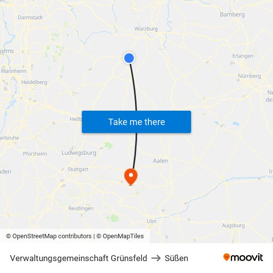 Verwaltungsgemeinschaft Grünsfeld to Süßen map