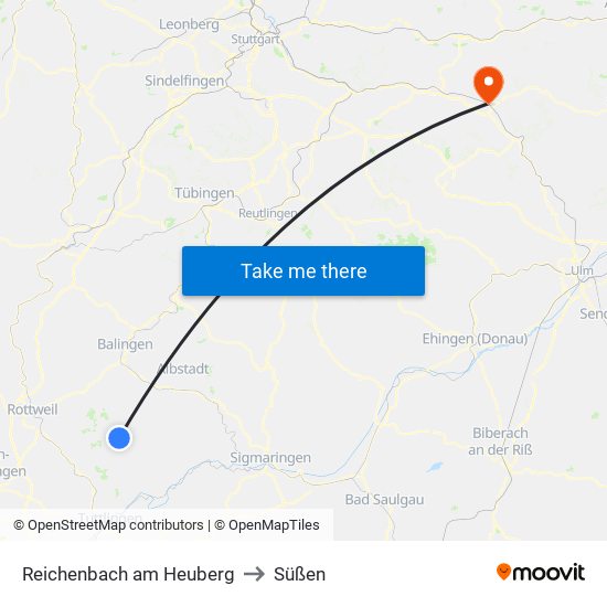 Reichenbach am Heuberg to Süßen map