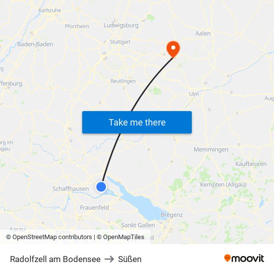 Radolfzell am Bodensee to Süßen map