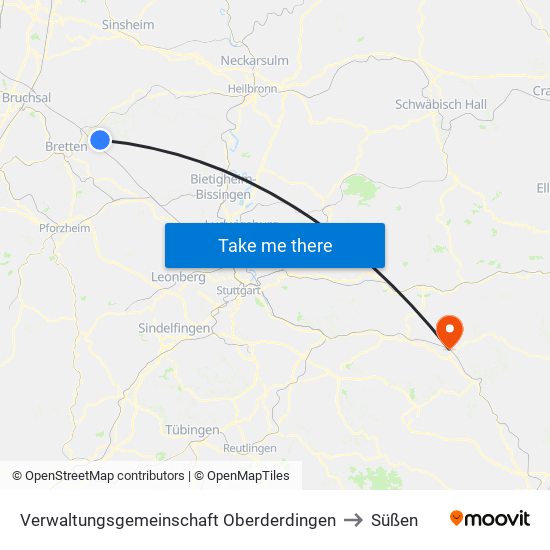 Verwaltungsgemeinschaft Oberderdingen to Süßen map